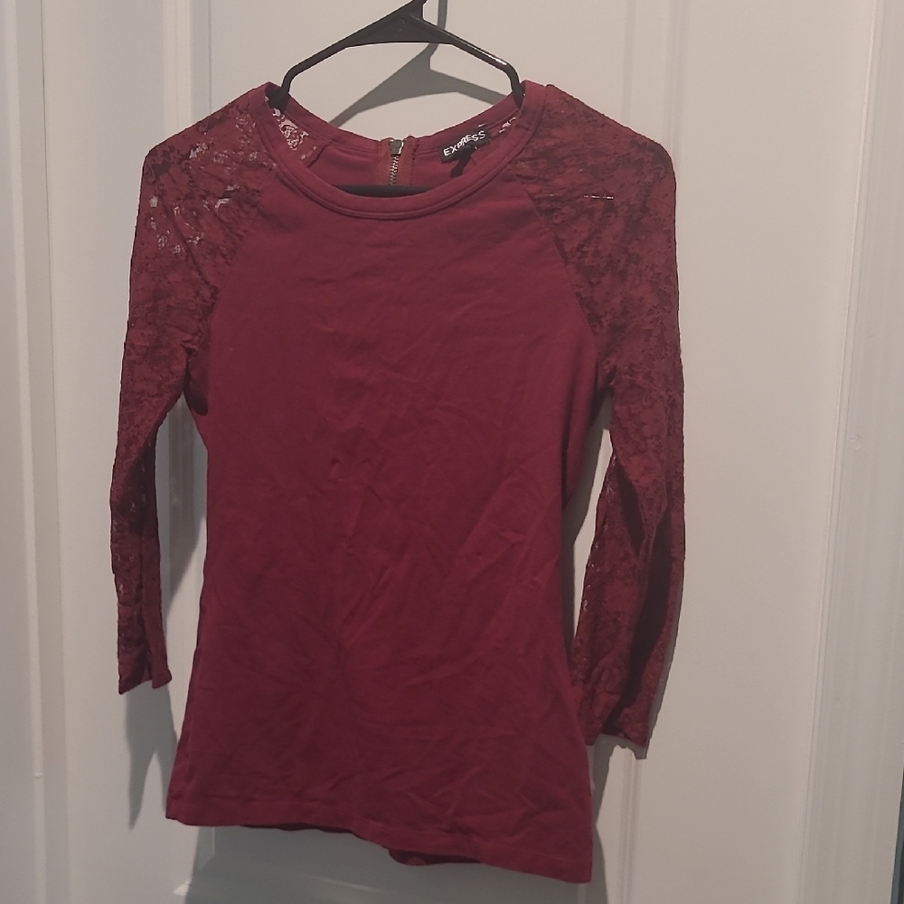 Elegant Burgundy Lace Sleeve Top